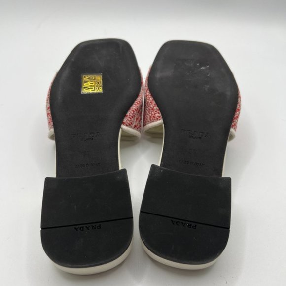 PRADA Logo Jacquard Slide Sandal White and Red Store Display Shoe - Picture 10 of 13